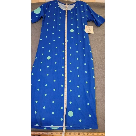 NWT LuLaRoe Julia Dress Knee Length‎ Scoop Polka Dot Royal Blue Aqua Size Large - Picture 3 of 11